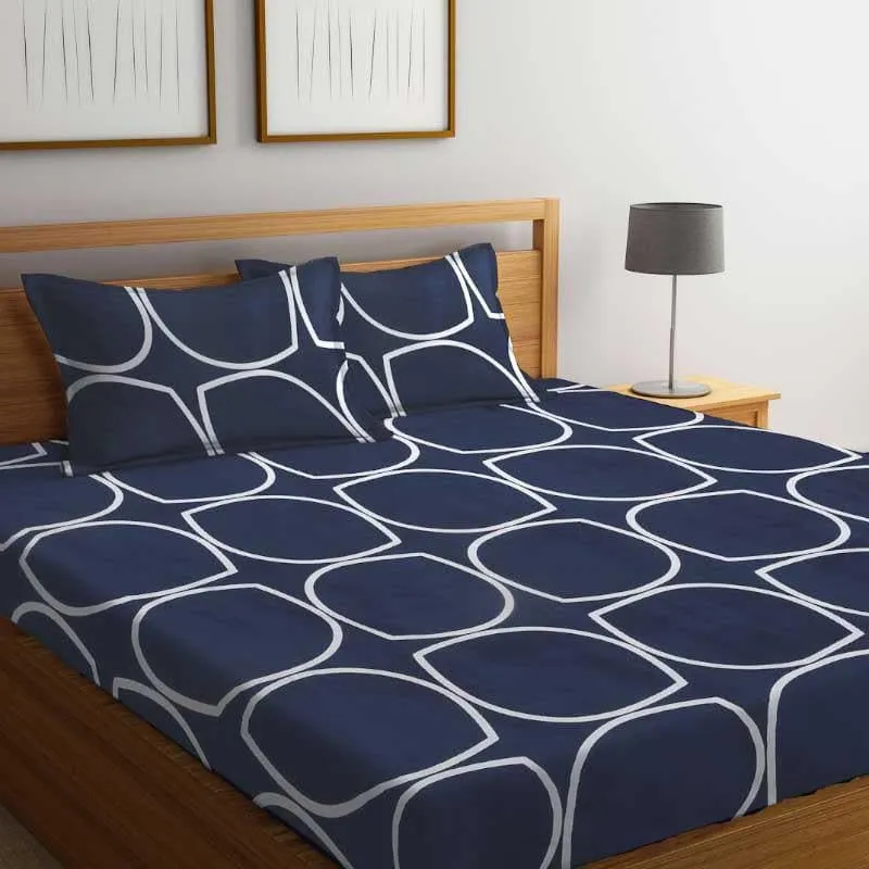 Circum Jive Microfiber Bedsheet (Dark Blue) - 300 GSM media 4