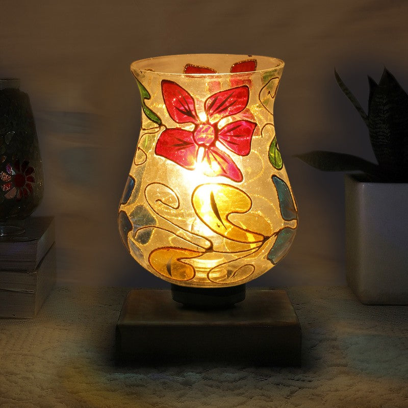 Glasmora Mosaic Glass Table Lamp With Wooden Base - Multicolor