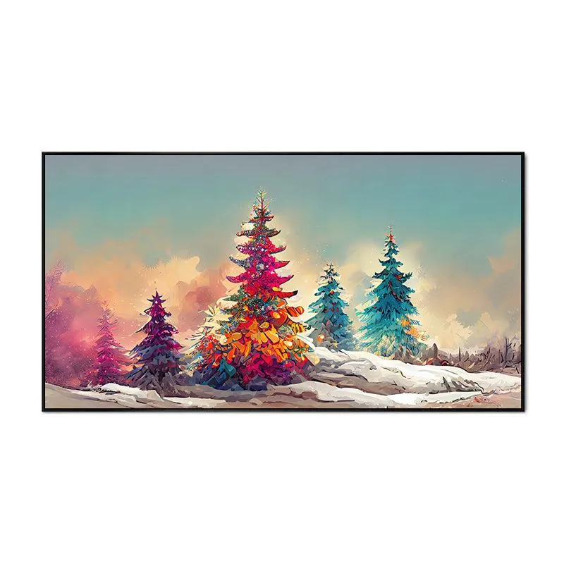 Kaleidoscopic Fir Trees Floral Canvas Wall Painting With Frame - Black media 5