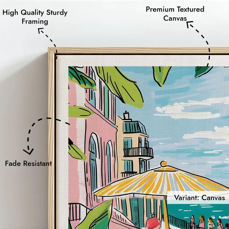 Vintage Saint - Tropez Framed Canvas Archival Canvas Wall Painting - Natural Brown Frame media 6