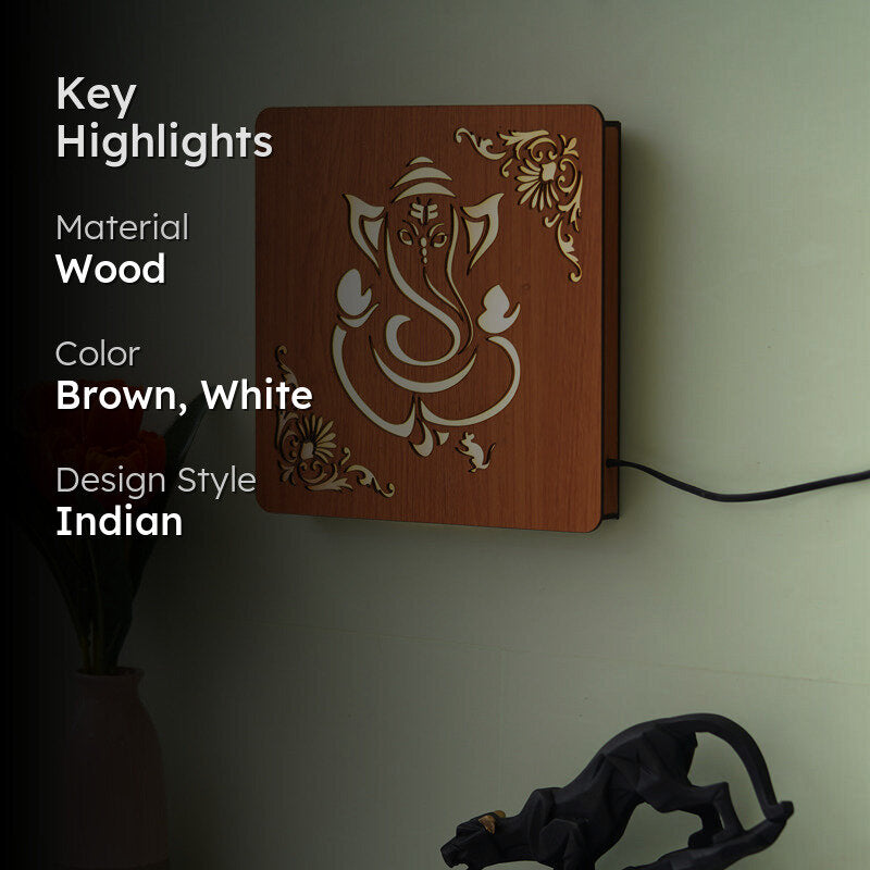 Ganesha Aura LED Wooden Wall Lamp media 2