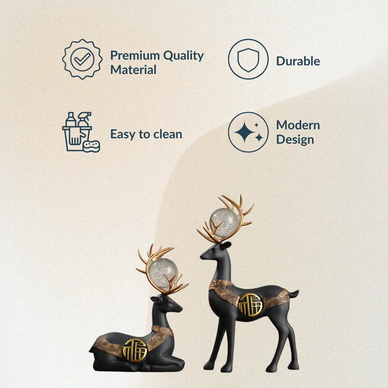 Chrystal Stag Showpiece (Black) - Set Of  Two media 3