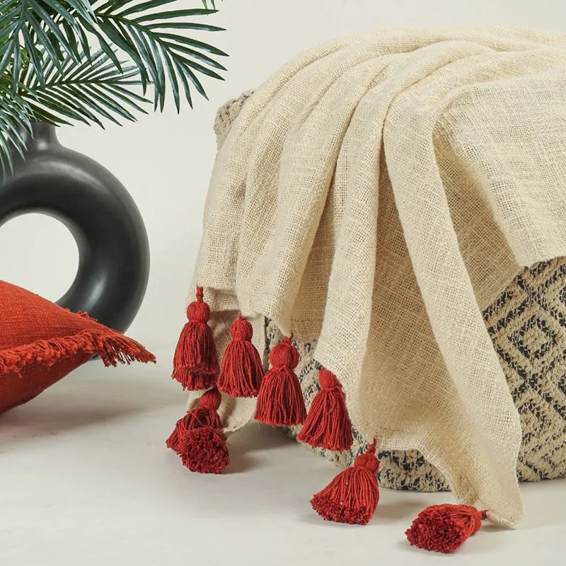 Tassura Tasselled Cotton Throw - Rust Red media 3