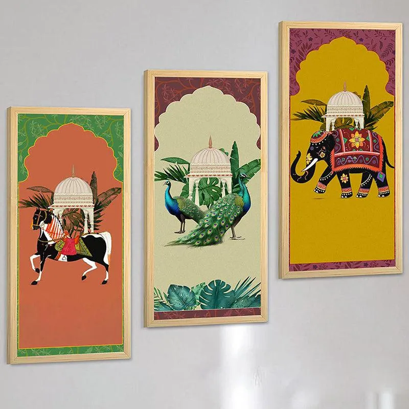 Varnamriga Mughal Wall Art With Frame (Yellow) - Set Of Three media 4
