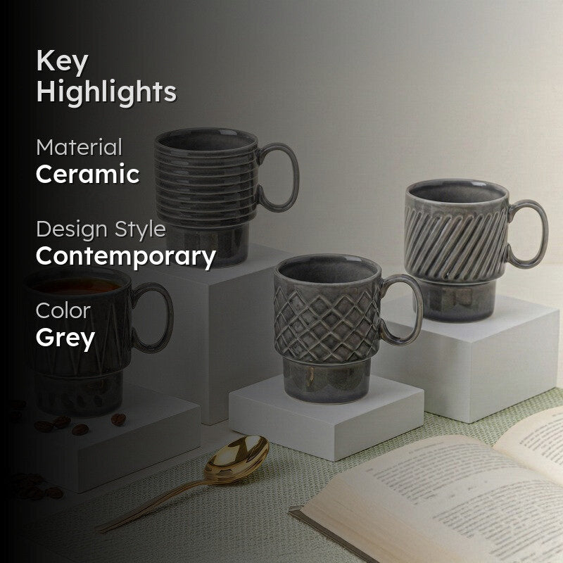 Monolith Ash Grey Ceramic Mug (150 mL Each) - Set Of Four media 2
