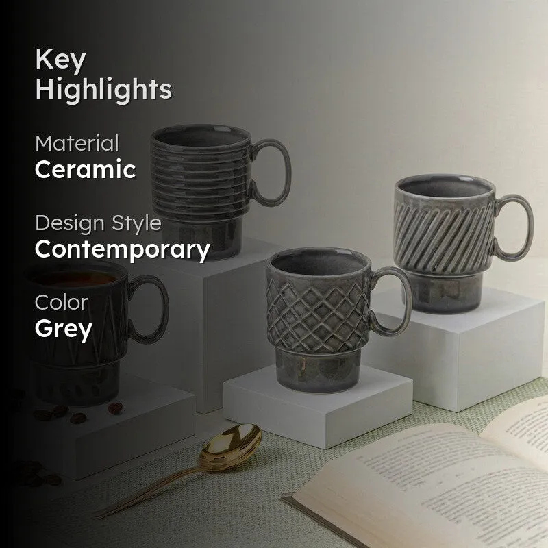 Monolith Ash Grey Ceramic Mug (150 mL Each) - Set Of Four media 2