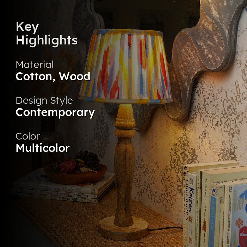 Aurora Canvas Wooden Base Cotton Table Lamp - Multicolor media 2