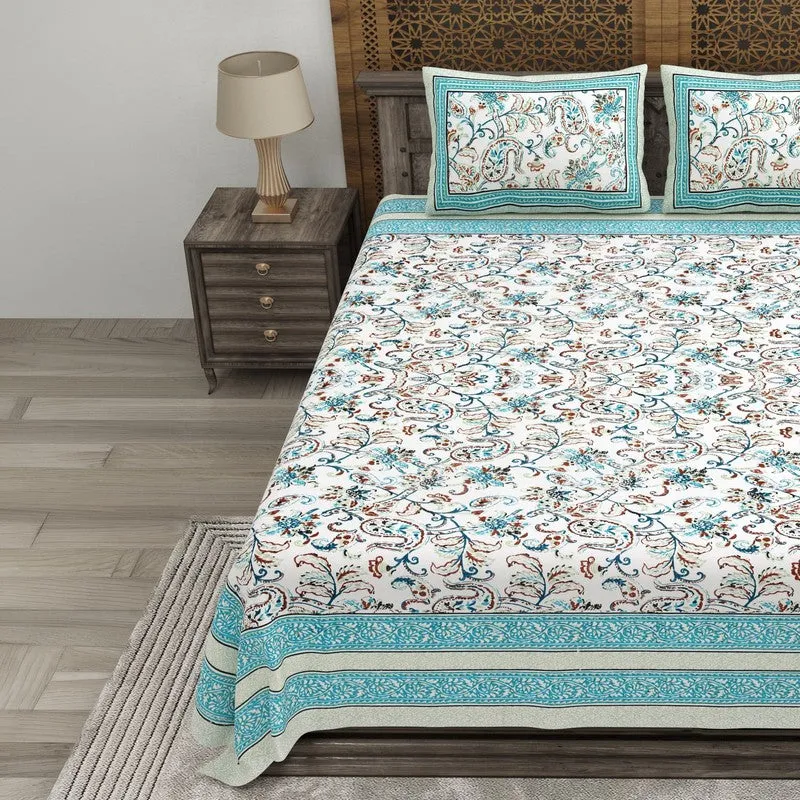 Desily Cotton Bedsheet (White,Blue) - 240 TC media 3