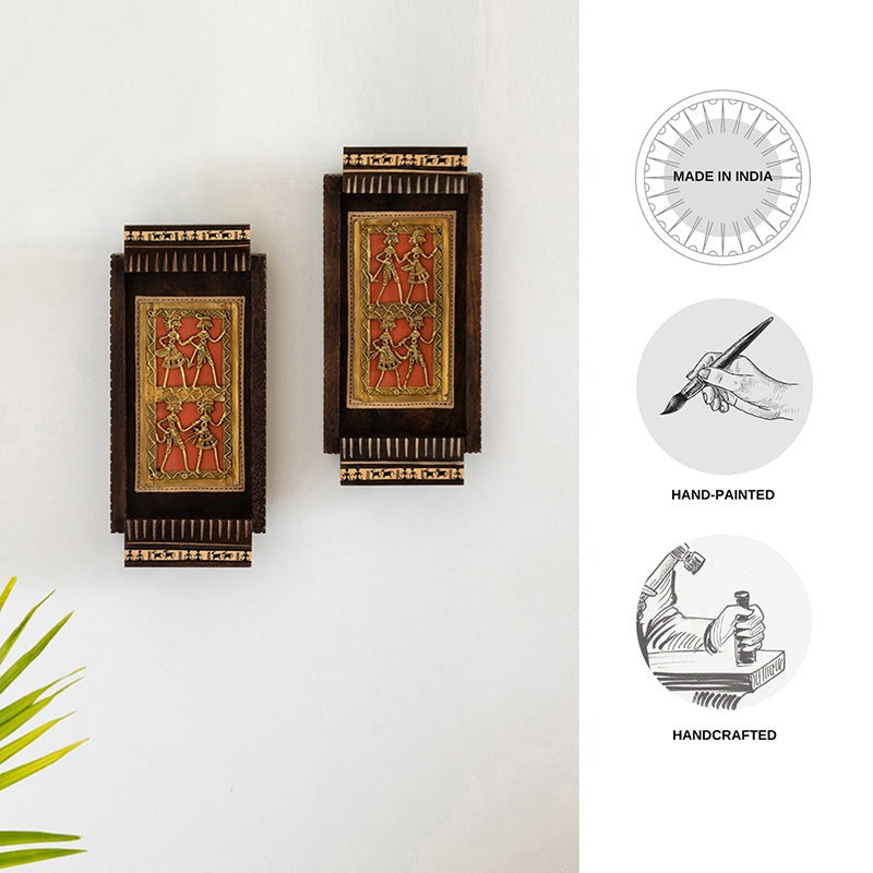 Tamra Vrinda Mango Wood & Brass Dhokra Wall Accent - Set of Two media 5