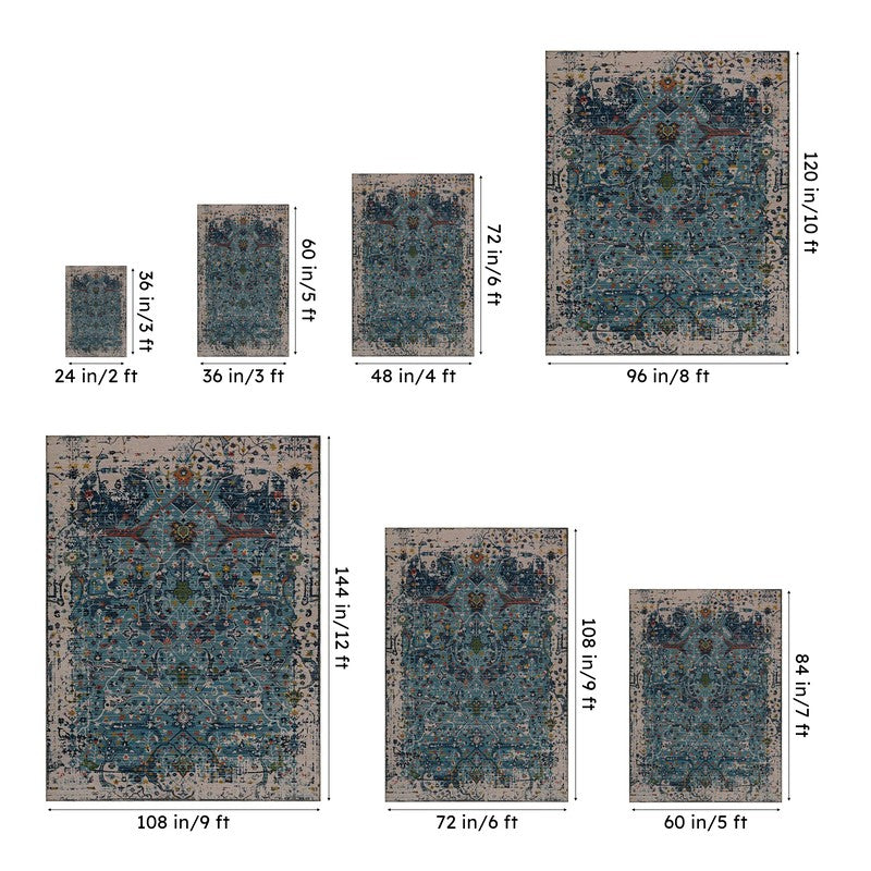 Qamra Ethnic Polyester Carpet - Blue media 13