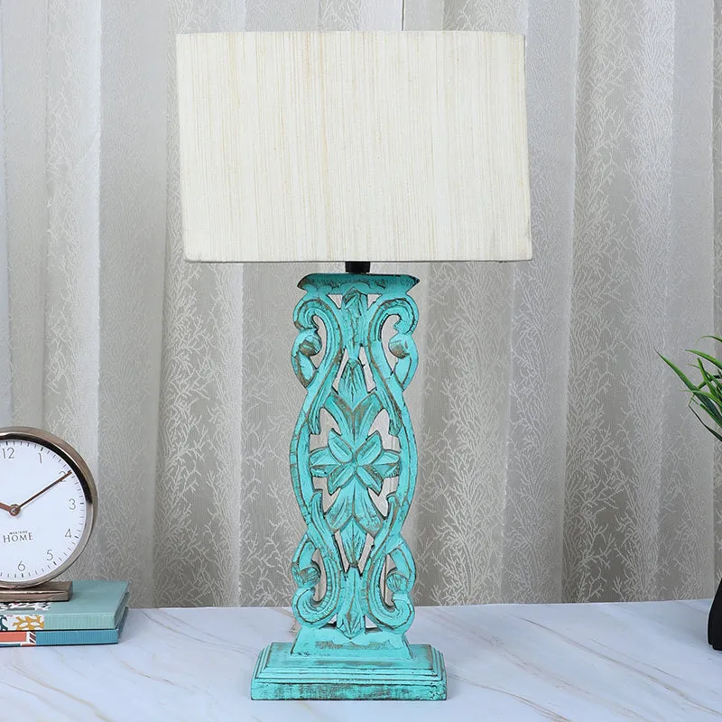 Urbane Sigil Mango Wood Table Lamp - Beige,Blue media 2