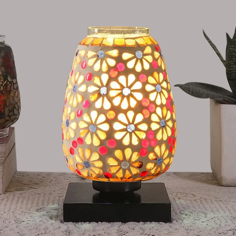 Shineva Glass Table Lamp With Wooden Base - Multicolor media 3