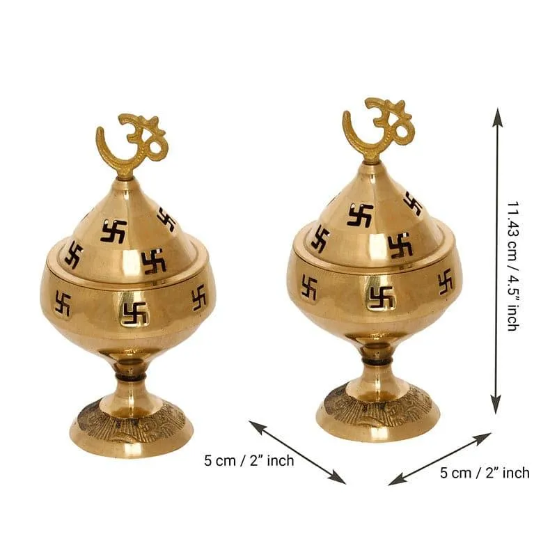 Om Swastik Brass Diya - Set Of Two media 4
