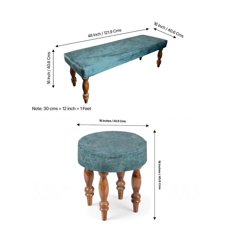 Axiro Sheesham Wooden Bench with Stools (Blue) - Three Piece Set media 12