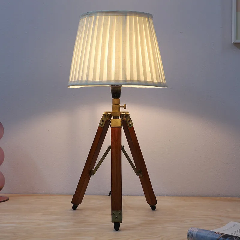 Gujo Fold Pleated Tripod Mango Wood Table Lamp - White,Beige media 1