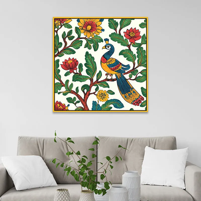 Mayoorakala Canvas Wall Painting With Frame - Gold media 1