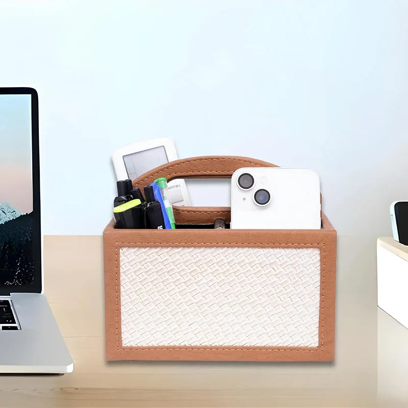 Savan Faux Leather Desk Organiser - Brown media 4