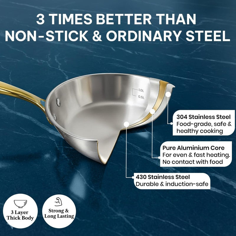 Solara Brewora Stainless Steel Frying Pan with Handle - 22 CM media 4