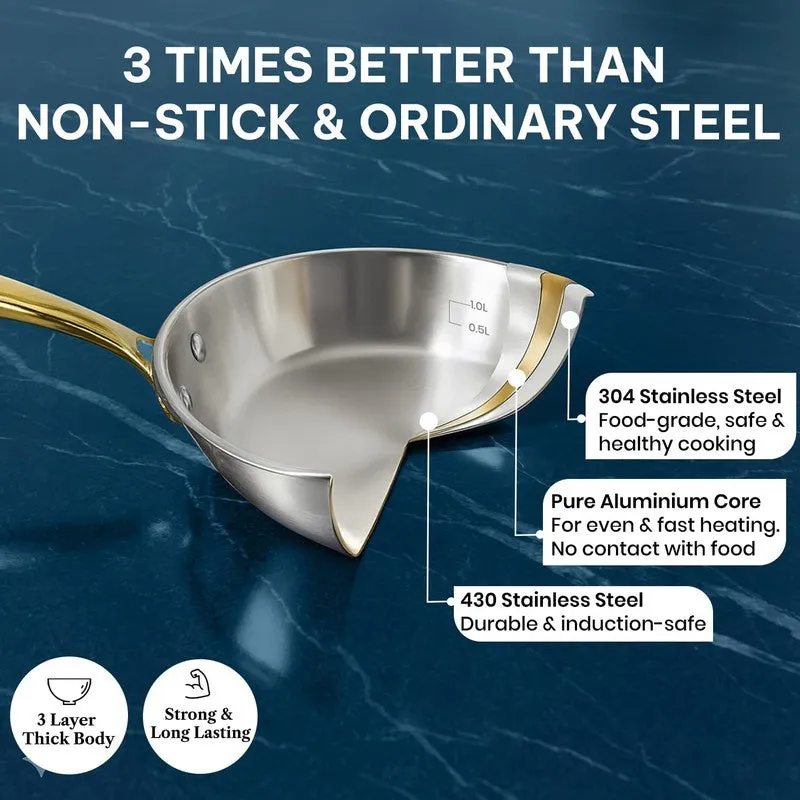 Solara Brewora Stainless Steel Frying Pan with Handle - 22 CM media 4