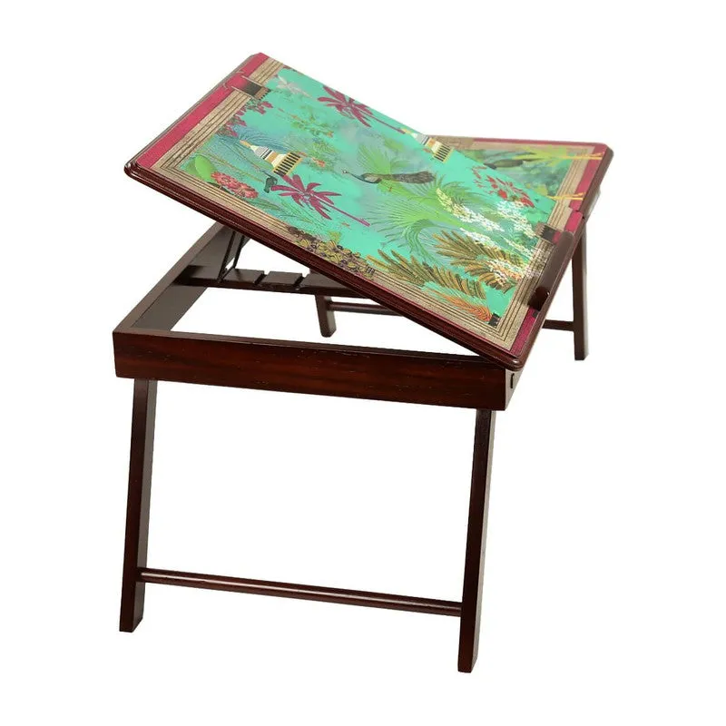 India Circus Peacock Multicolor Rectangle Teakwood Laptop Stand media 5