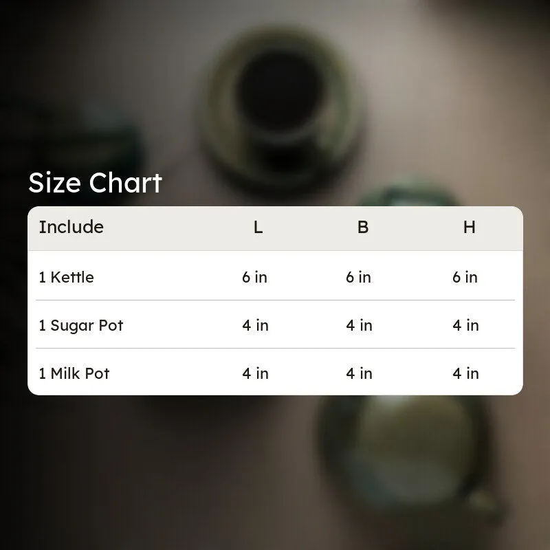 Size chart graphic for the Elmina tea set