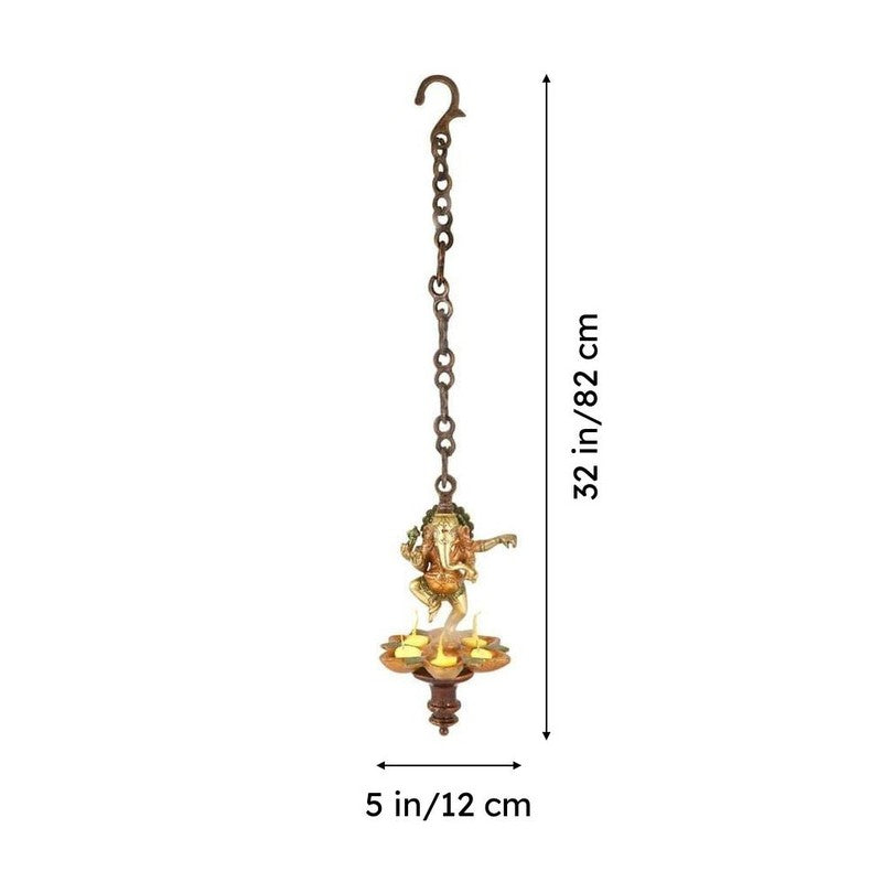 Dancing Ganesh Hanging Brass Diya media 7