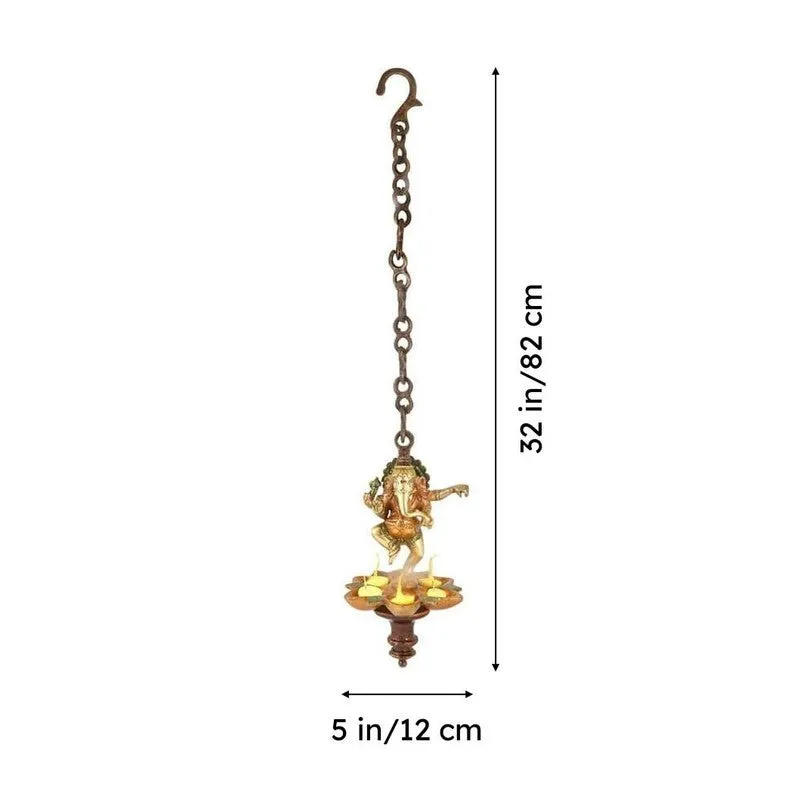 Dancing Ganesh Hanging Brass Diya media 7