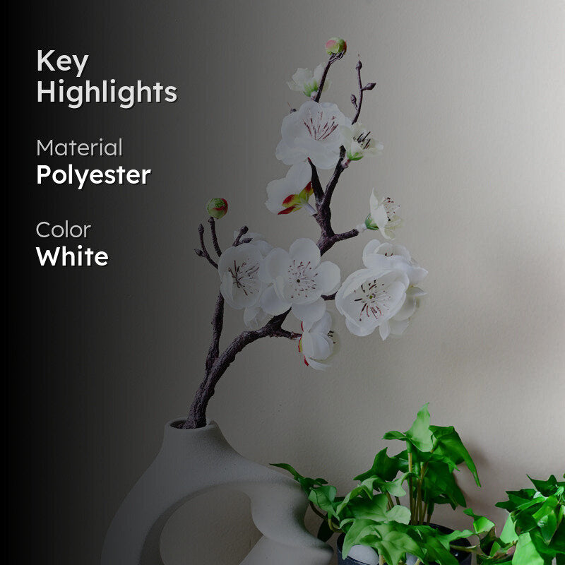 Artificial Decorative Plum Blossom Flower Stick (White) - Set of Two media 2
