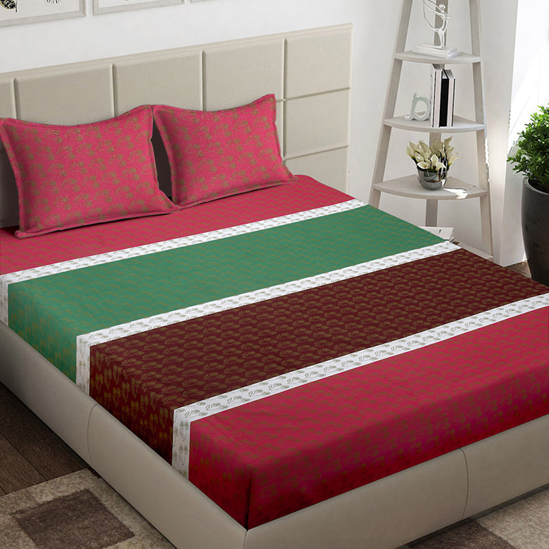 Redwood Bands Geometric Bedsheet - 130 GSM
