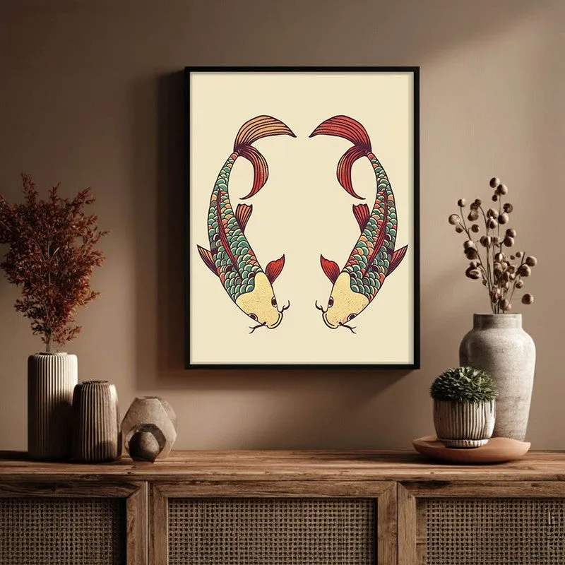 Decorative Bird Illustration Canvas Wall Painting With Black Frame media 1