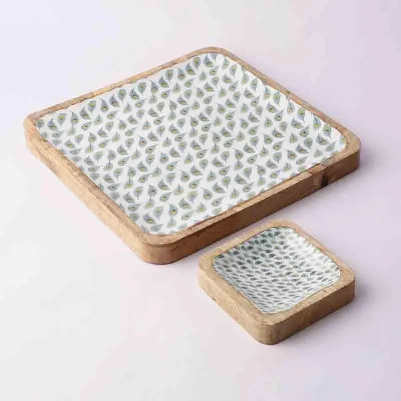 Feathered Wood Platter Set - Set of Two media 7