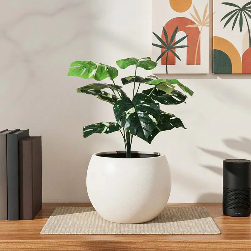 Faux Lush Variegated Monstera Plant With Black Plastic Pot - 1.8 Feet media 1