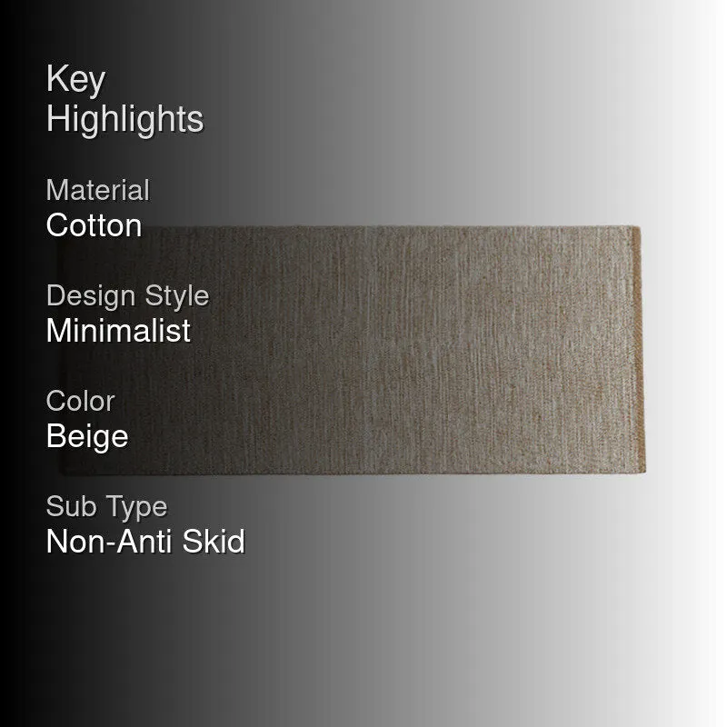Beige runner rug with key highlights graphic showing material, style, colour and subtype