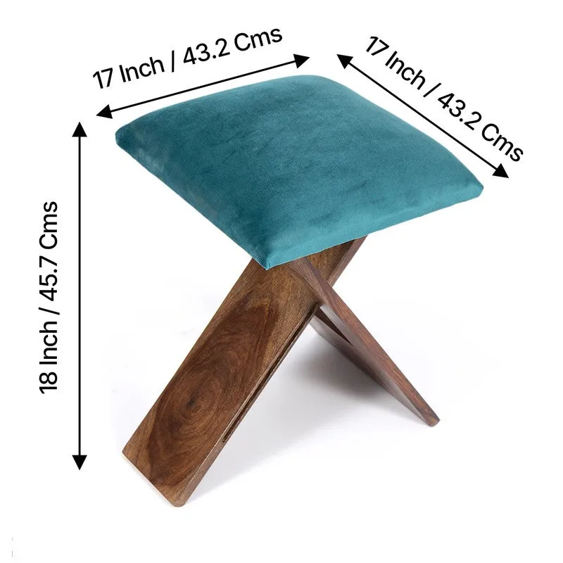 Grixo Sheesham Wooden Stools (Blue) - Set Of Two media 11