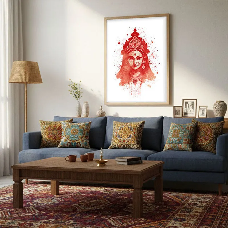 Divine Mother Durga Devi Archival Paper Wall Art - Natural Brown Frame media 4