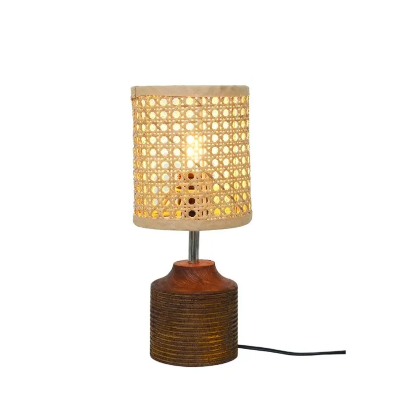 Wovique Cotton Table Lamp With Wooden Base - Beige media 4