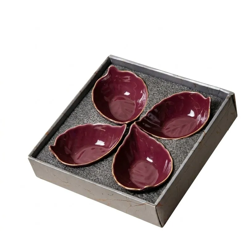 Rubeena Leaf Ceramic Platter (Maroon) - Set Of Four media 5