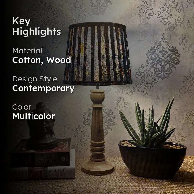 Blue Botanica Wooden Base Cotton Table Lamp - Multicolor media 2