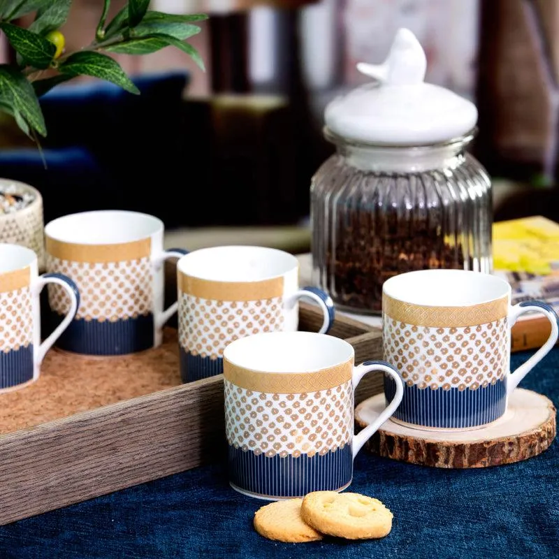 Sonaki Giselle Charm Bone China Tea Cup Gold & Blue (210 mL Each) - Set Of Six media 1
