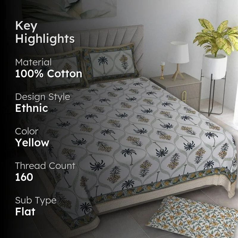 Amoda Ethnic Cotton Bedsheet (Yellow) - 160 TC media 2