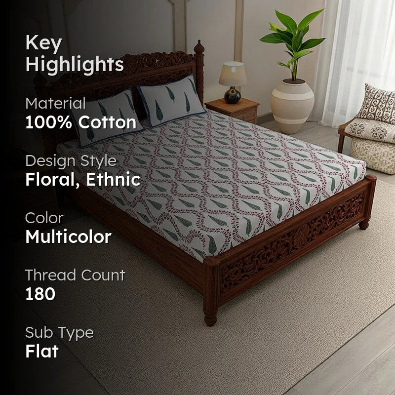 Regalia Cotton Bedsheet (Blue, Green) - 180 TC media 2