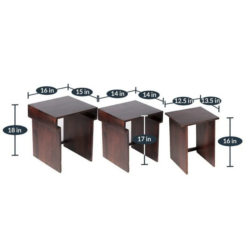 Tverox Sheesham Wooden Side & Bedside Table (Dark Brown) - Set Of Three media 10