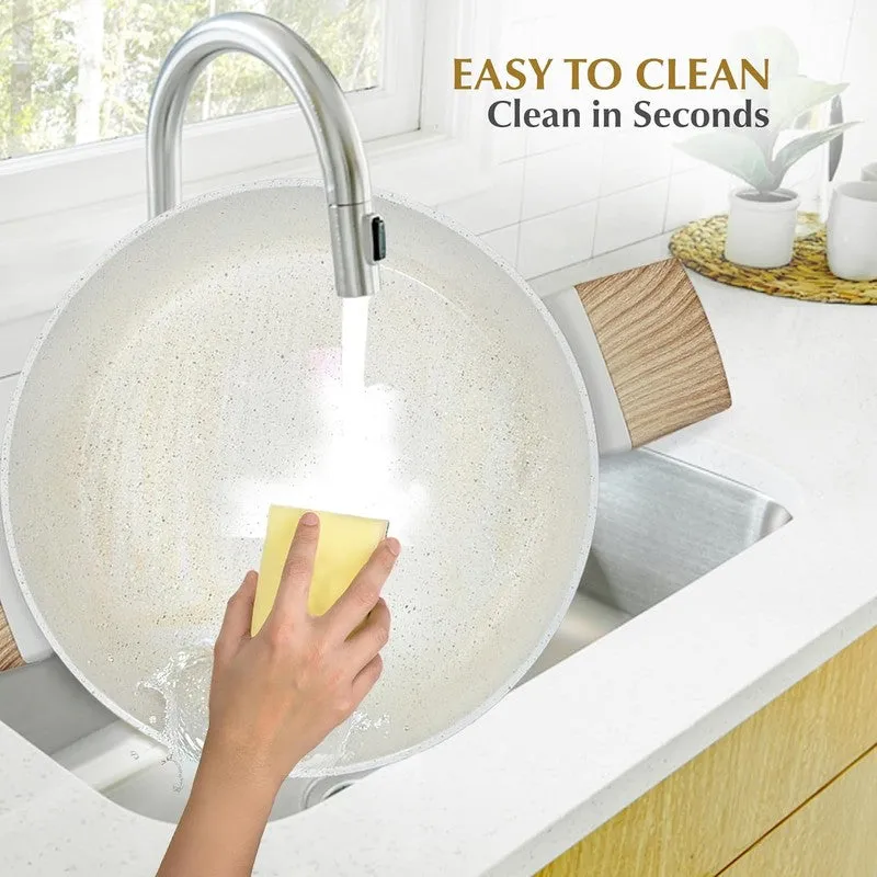 Solara Brewora Ceramic Round Kadhai With Lid (White & Brown) - 2200 mL media 5