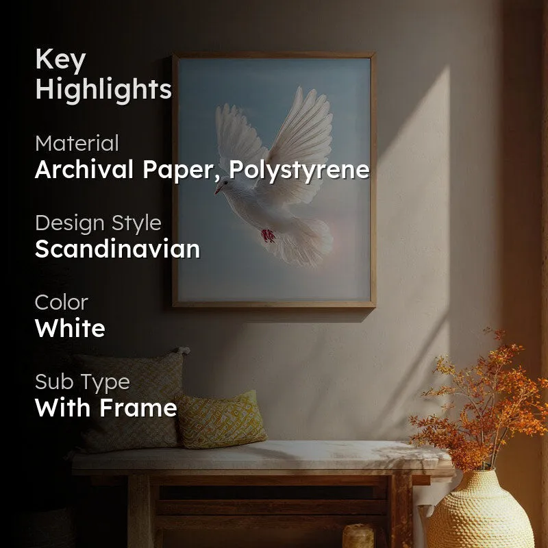White Dove Ascending Archival Paper Wall Painting With Brown Frame media 2