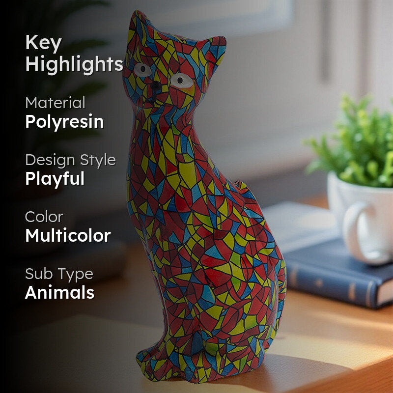 Mosaic Kitten Showpiece - Red, Yellow media 2