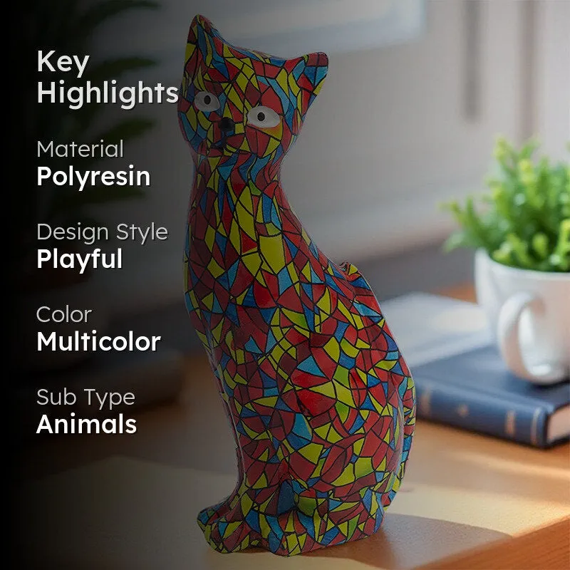 Mosaic Kitten Showpiece - Red, Yellow media 2