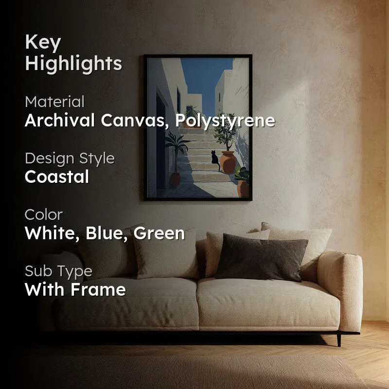 Sunlit Steps Canvas Wall Painting - Black Frame media 2