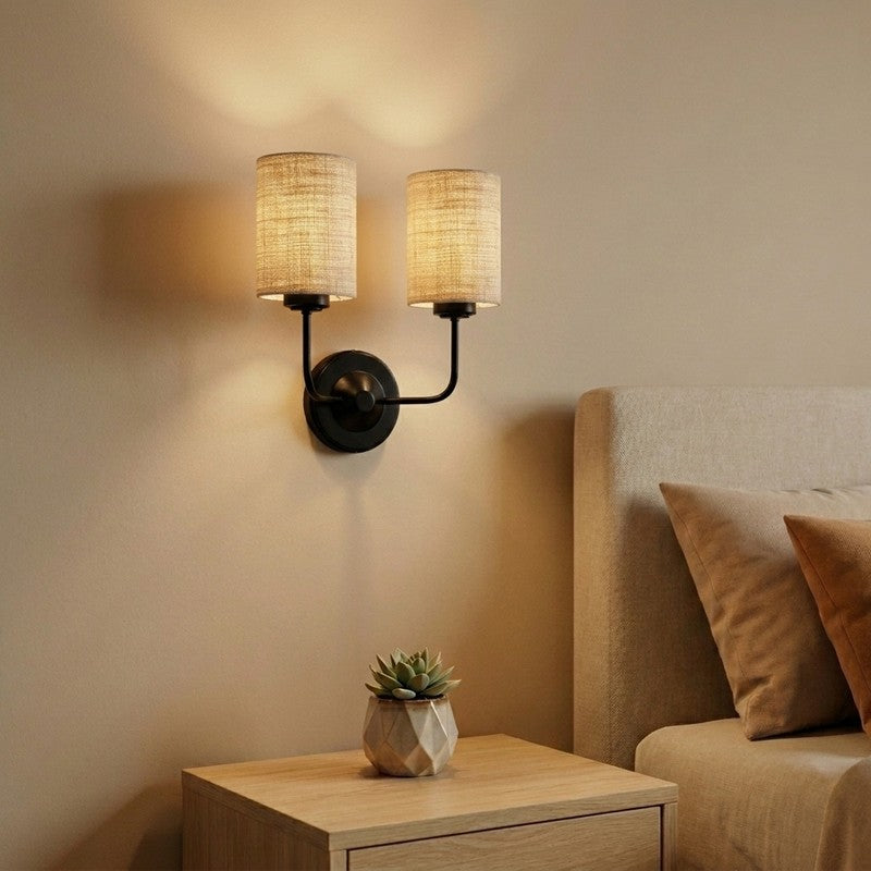 OrganicGlow Twin Cotton Wall Lamp - Natural Beige