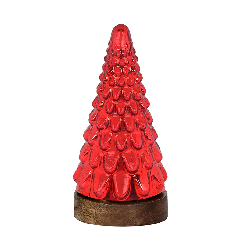 Vibrant Pinewood Xmas Tree Glass Table Lamp Red - Red media 3