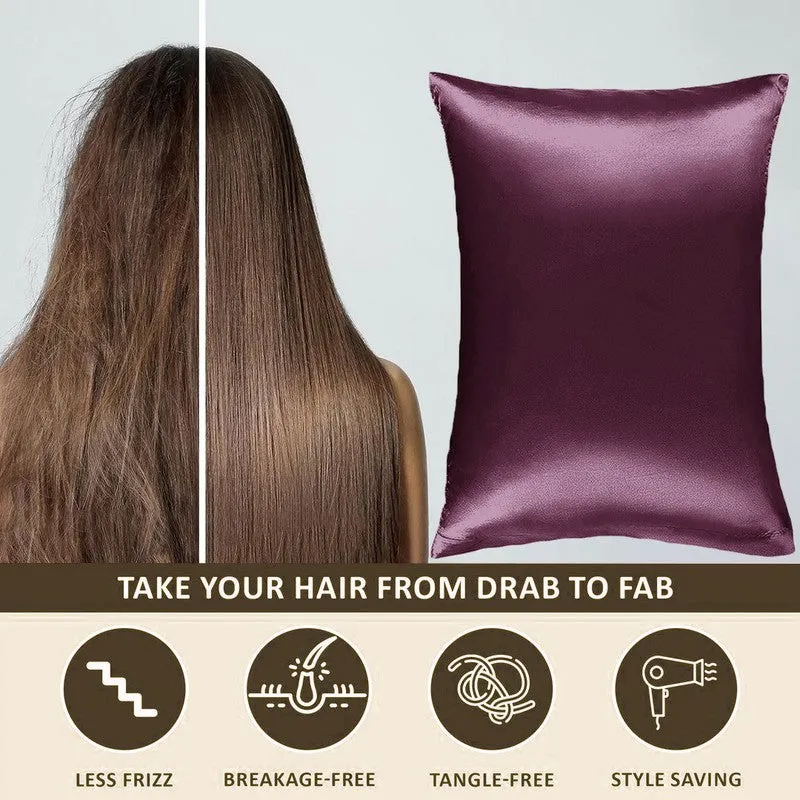 SilkenAura Satin Pillow Cover with a Scrunchy (Maroon) - Set Of Two media 8